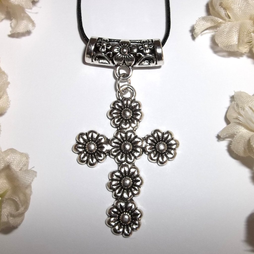 Silver Daisy Flower Cross Necklace Fashion Jewelry Adjustable Length Gift D347 20$